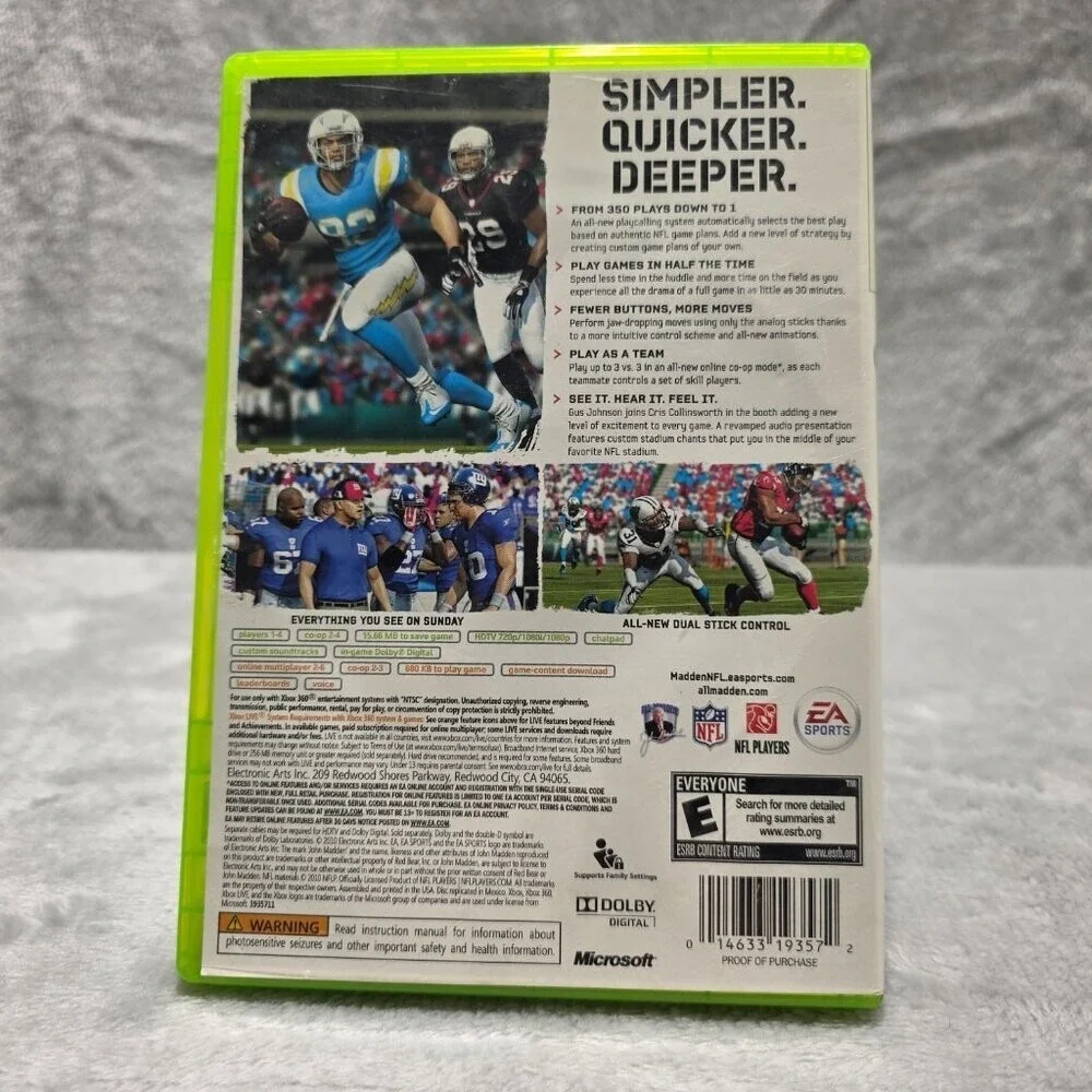 Madden NFL 11‎ Xbox 360 Drew Brees Cover Complete Disc Case Manual